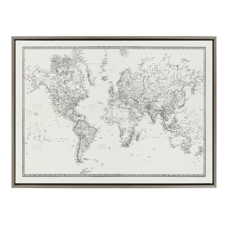 Kate and Laurel Sylvie BW World Map Canvas by Creative Bunch Studio