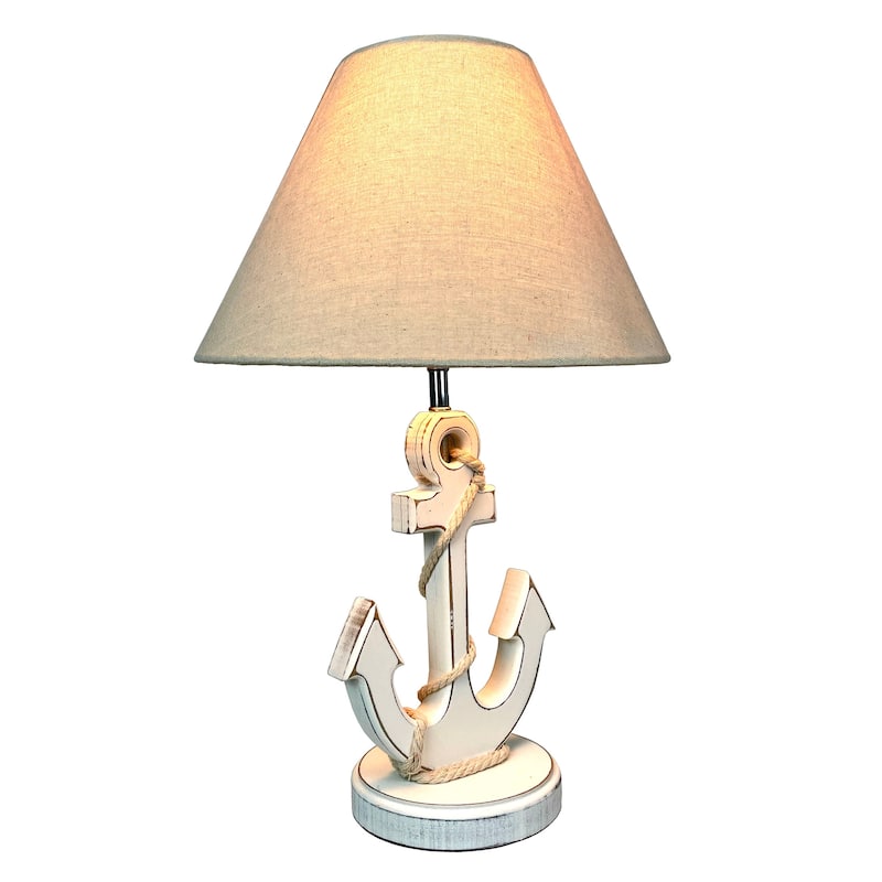 Coastal White Anchor Table Lamp 19" Nautical Beach Decor With Shade - 19 X 12 X 12 inches