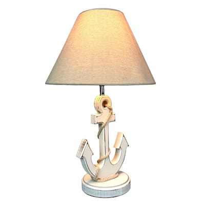 Coastal White Anchor Table Lamp 19" Nautical Beach Decor With Shade - 19 X 12 X 12 inches
