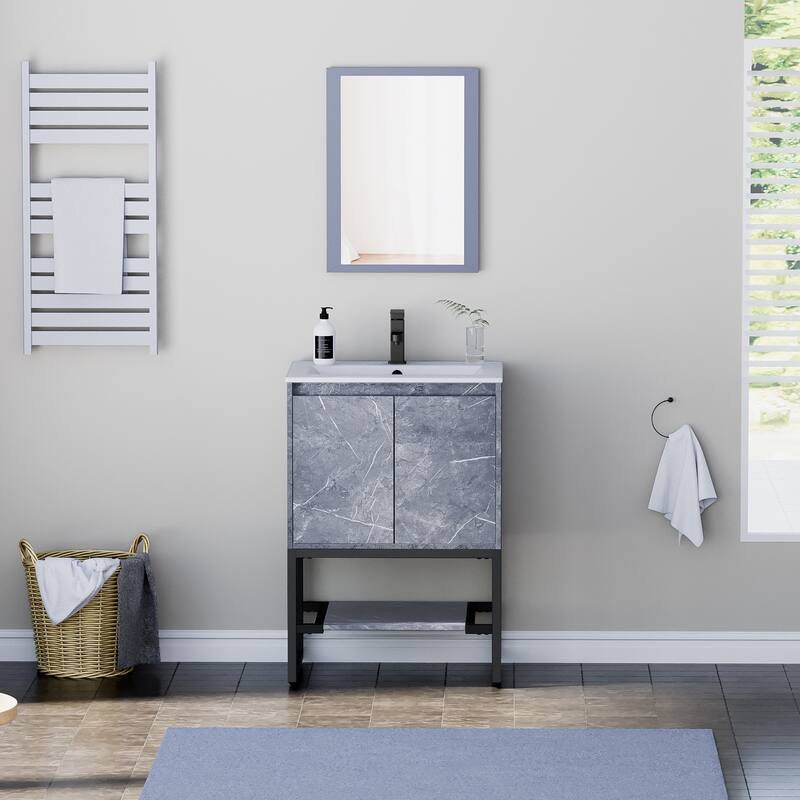 Bathroom Vanity Set Under-mount Ceramic Sink Combo Free Standing - 24 in - Grey