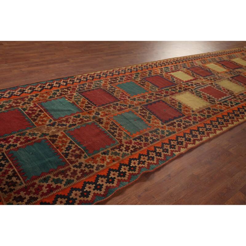 Flatweave Vegetable Dye Kilim Qashqai Persian Antique Runner Rug - 4'7"x 15'11"
