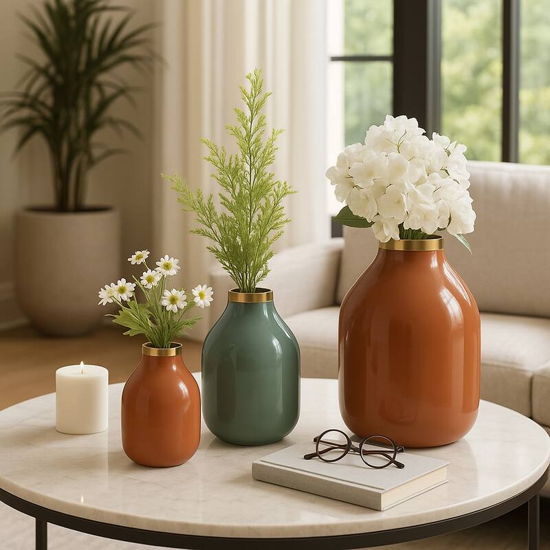 Metal Bottle Vases Set of 3 - Red/Orange, 7/9/12 in.