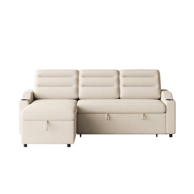 83.5-Inch Convertible Sofa Bed - Stylish Polyester Recliner with Storage for Small Spaces