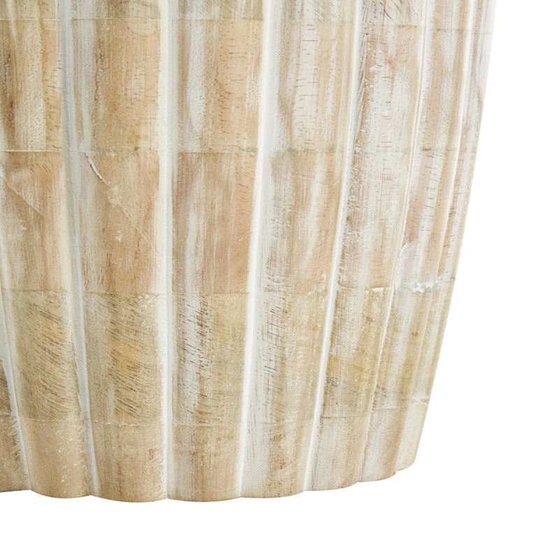 Mango Wood Distressed Decorative Vase with Carved Ridges - Light Brown - Roche River Decor