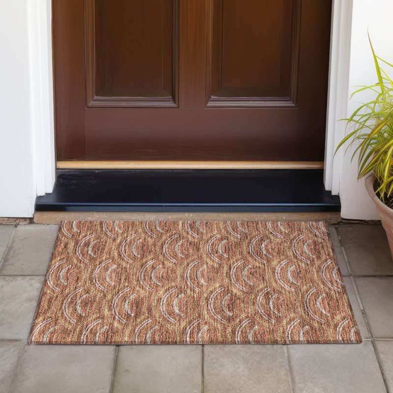 Machine Washable Indoor/ Outdoor Modern Mosaic Chantille Rug - Paprika - 1'8" x 2'6"
