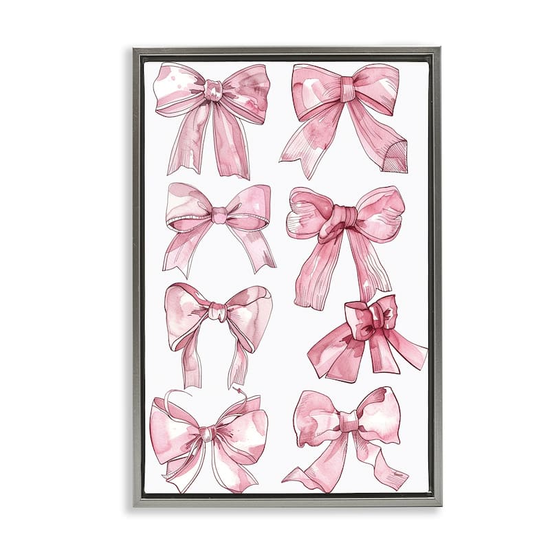 Stupell Various Ribbons in Pink Framed Floater Canvas Wall Art Design By LSR Design Studio - 17 x 25 - Grey