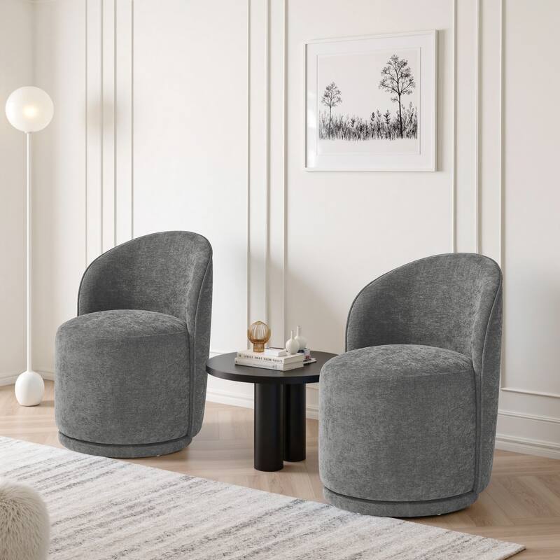 UIXE 2 Set Modern Upholstered Swivel Armless Side Dining Chairs - Dark Grey