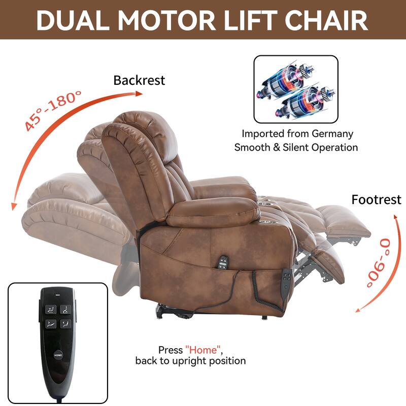 Oversized Faux Leather Power Lift Recliner with Massage & Heating