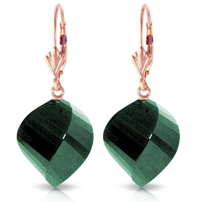 14K Solid Gold Leverback Earrings Twisted Briolette Emeralds