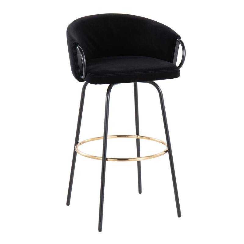 Silver Orchid Battista 30" Fixed-Height Bar Stool with Black Metal Legs & Round Footrest (Set of 2) - Black Velvet/Black Metal Accents