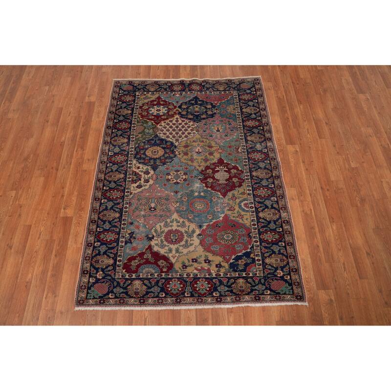 Hand Knotted Oriental 100% Wool Carpet Traditional Floral Multi-Colored Tabriz Area Rug - 5' 9'' X 4' 1''