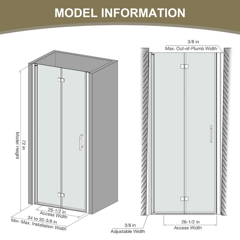 Bifold Semi-Frameless Shower Door with Clear Glass