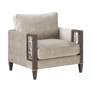 Wood and Fabric Sofa Chair with Inset Floral Design, Gray and Brown ...