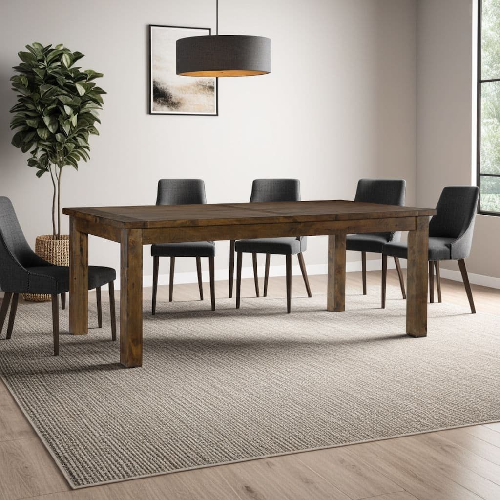 Rick Dining Table, 79 Inch Rectangular Top, Natural Brown Rubberwood