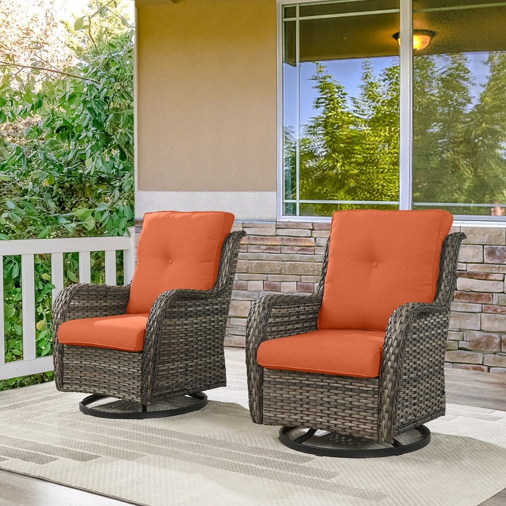 ArcoBay Wicker PE Rattan Outdoor Patio Swivel Glider Chairs with 4'' Olefin Cushions (2-Pack)