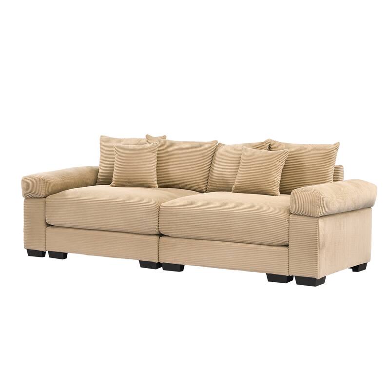 92" Oversized Corduroy Couch for Living Room, Upholstered Loveseat Sofa with Wide Armrests and Throw Pillows for Apartment