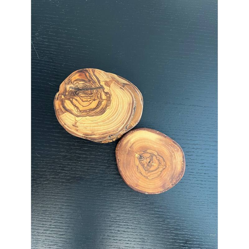 Set of 4 Olive Wood Coasters Dia 3.9" - Natural