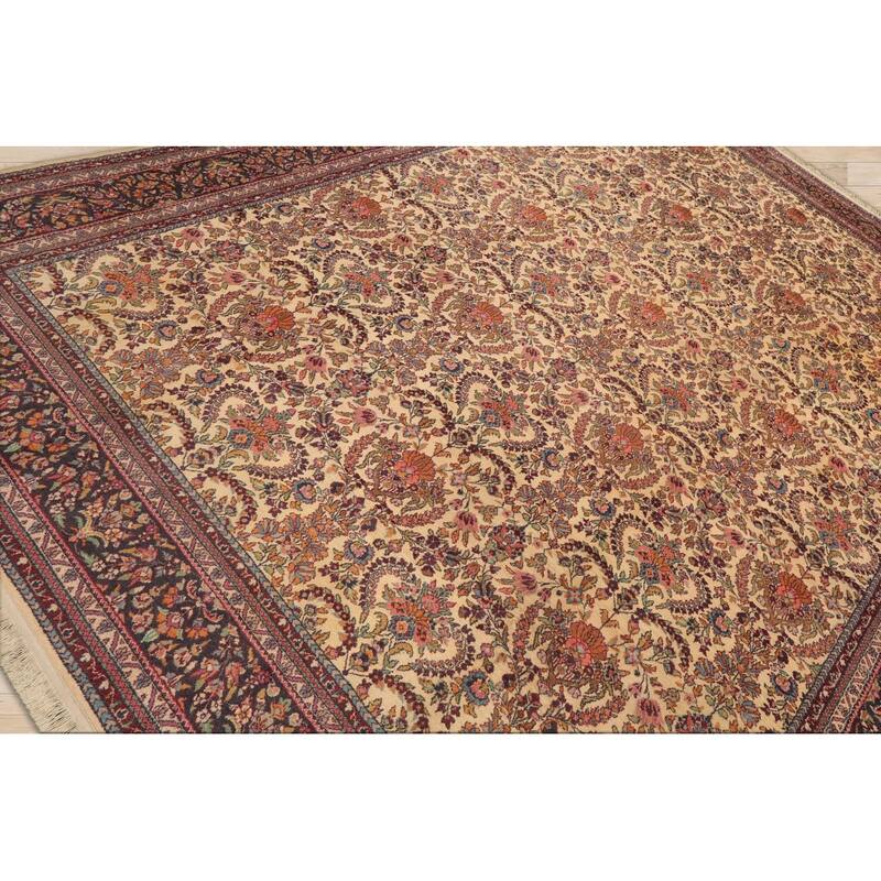Hand Knotted Kerman Warm Beige 100% Wool Traditional Oriental Rug - 9' x 12'