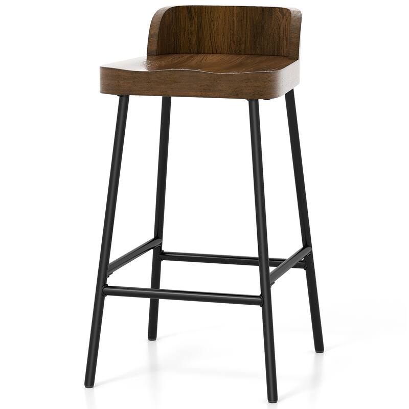 Gymax 24.5''Bar Stool Set of 2 Armless Bar Chair w/ Backrest Footrest