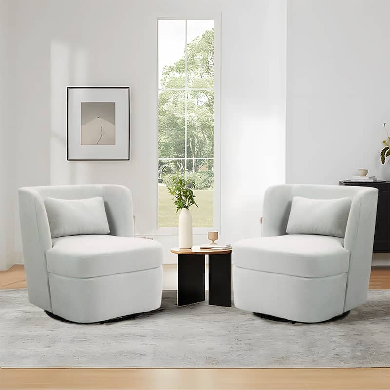 Swivel Accent chairs With Boucle Linen Fabric Set of 2 - Linen - Beige/Linen