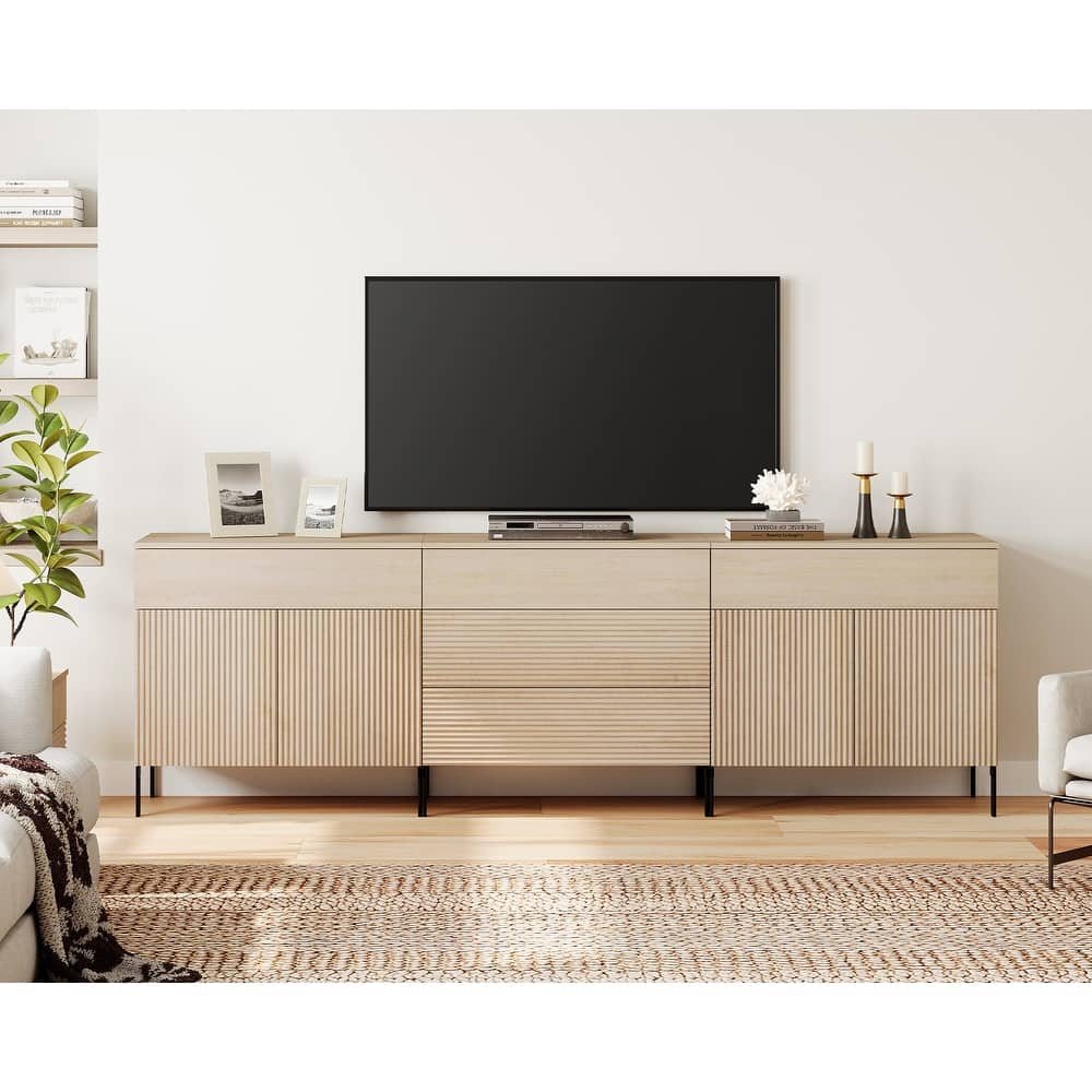 94.5" Modern Reeded Dresser TV Stand For Tvs Up To 100 Inch, Entertainment Center With Drawers