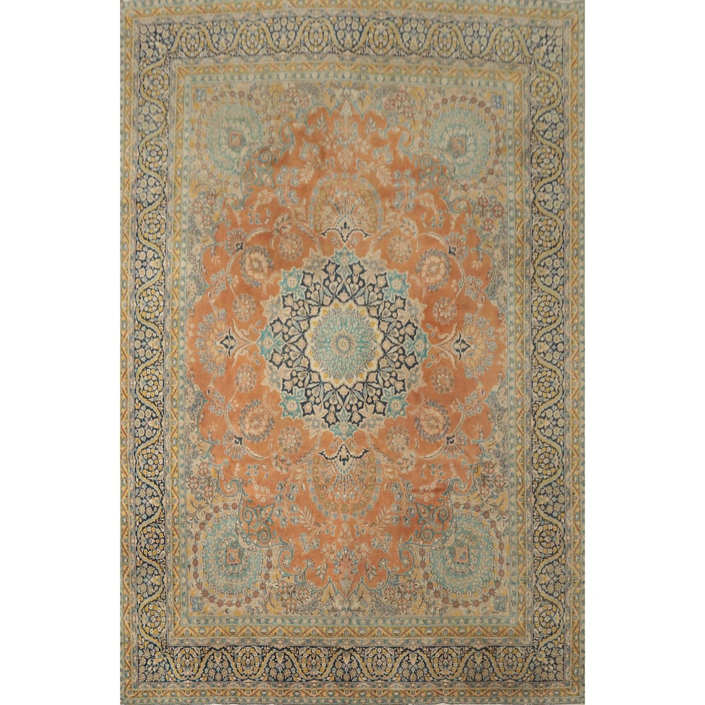 Hand Knotted Oriental 100% Wool Carpet Traditional Floral Oranges & Rust Kerman Area Rug - 13' 7'' X 10' 0''