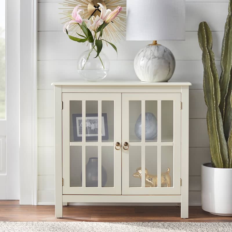 Simple Living Portland 2-Door Glass Cabinet - Antique White