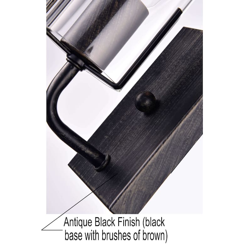 Alfreda Antique Black Wall Sconce with Clear Glass Cylinder