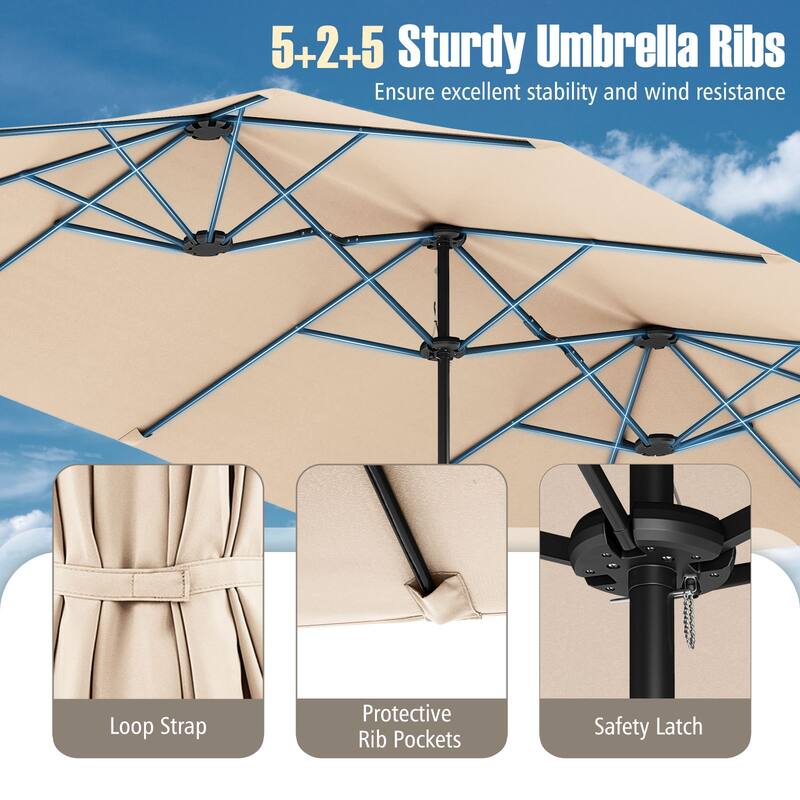 Costway 15.5 FT Extra-Large Patio Umbrella with LED Solar Lights & 12 - See Details