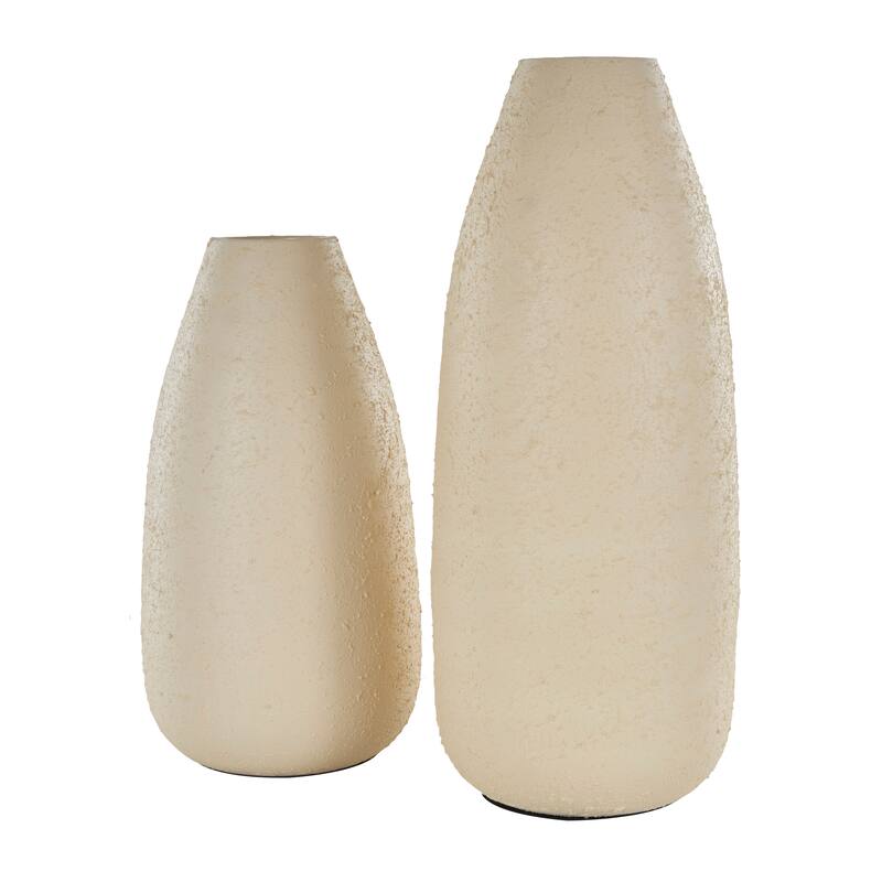 Cream Metal Minimalistic Distressed Textured Decorative Vase (Set of 2)
