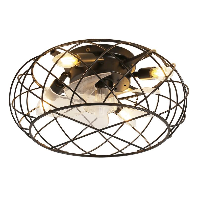 20" Caged Ceiling Fan w/Light & Remote Farmhouse Industrial Enclosed Ceiling Fan
