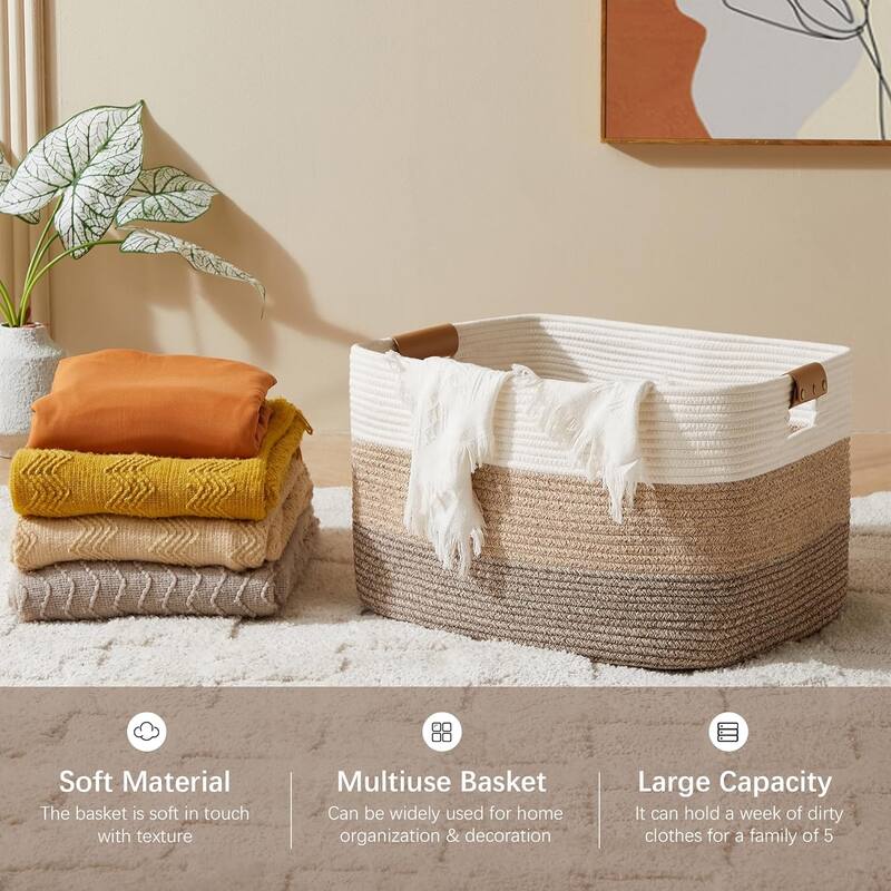 VECELO Large Round/Rectangle Blanket Storage Baskets,Toy Storage Organizing with Handle