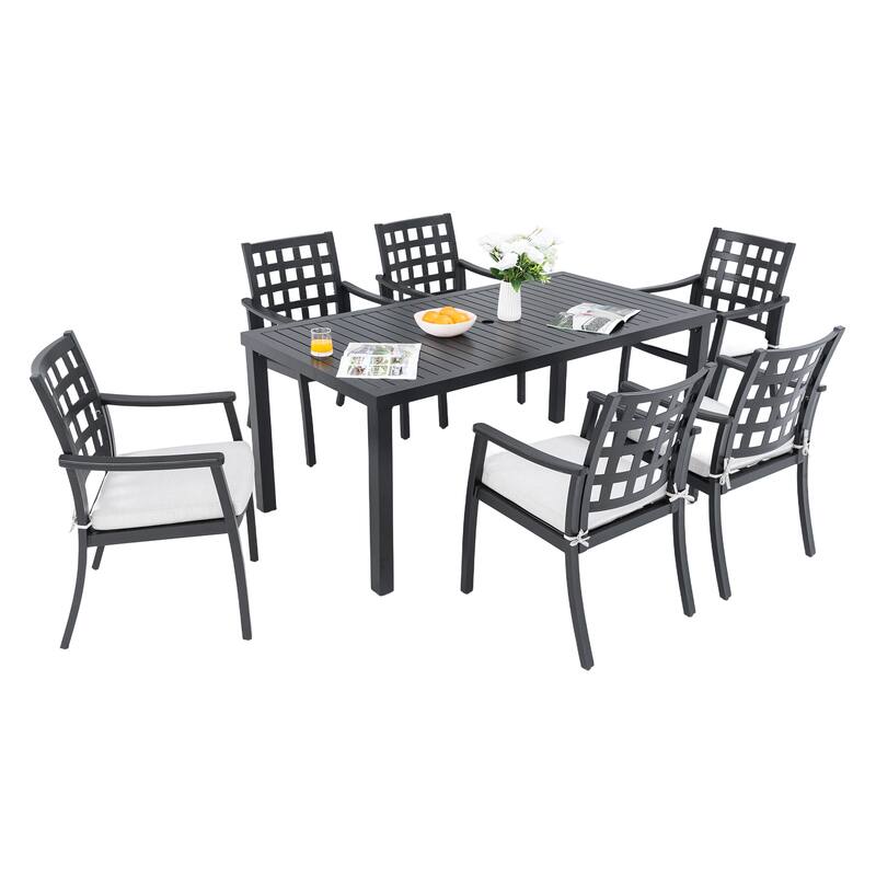 Modern Classic 7-Piece Outdoor Patio Dining Set,a Rectangular Table and Six Stationary Dining Chairs