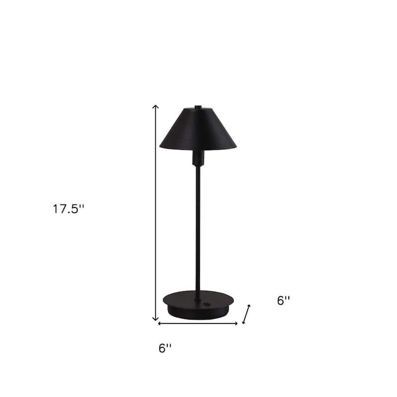 HomeRoots 18" Black Metal Bedside Table Lamp With Black Cone Shade - Small