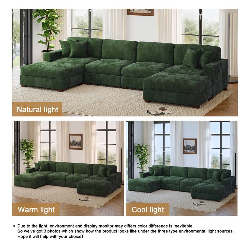 Modern Chenille Oversized Modular Sectional Sofa with 2 Ottoman