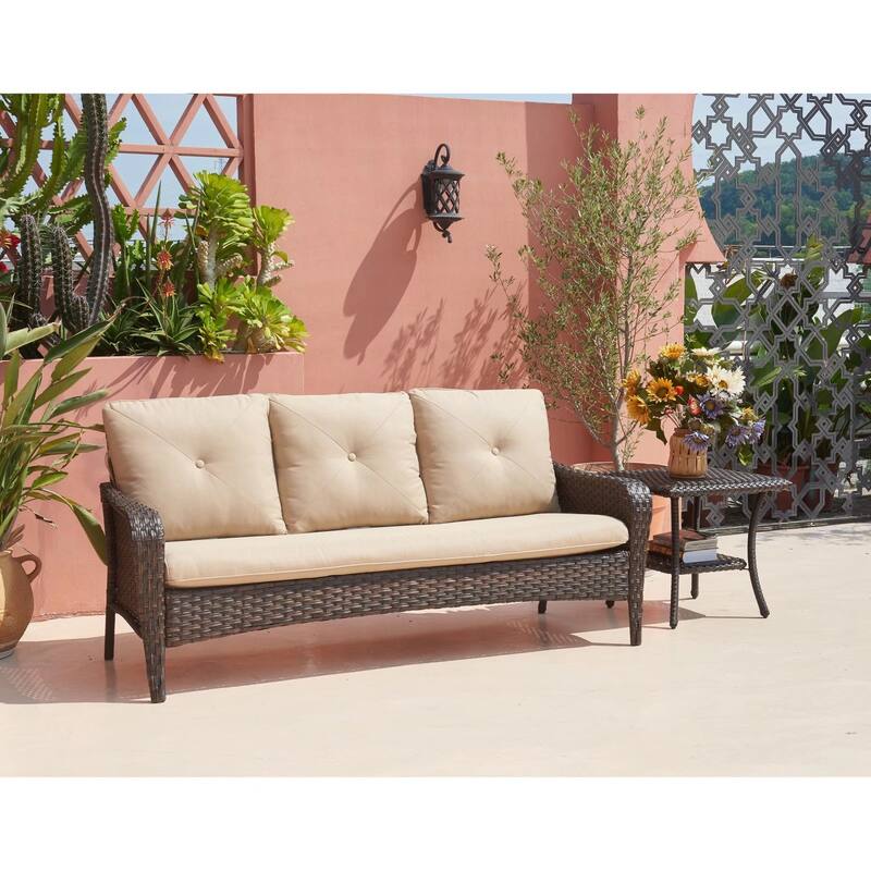 Pocassy Outdoor Wicker Side Table, Patio Rattan End Table
