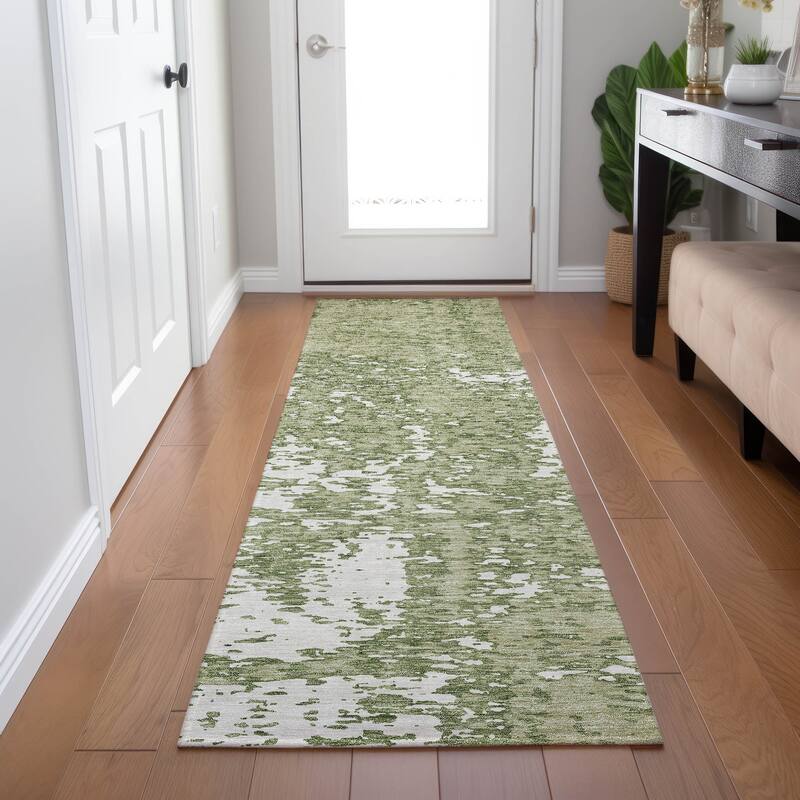 Machine Washable Indoor/ Outdoor Abstract Pixels Chantille Rug