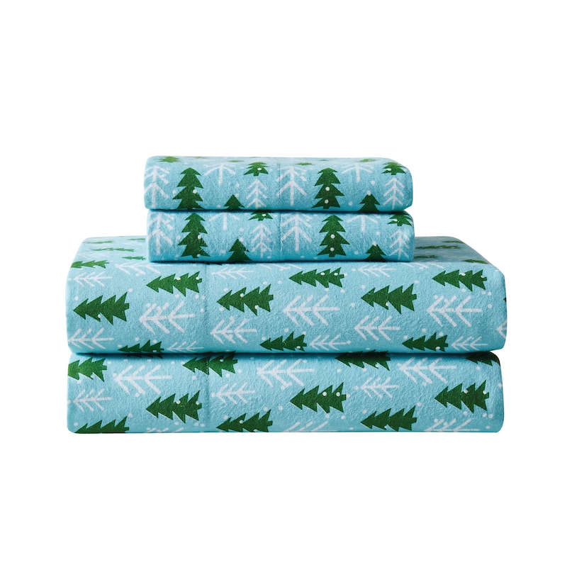 Truly Soft Printed and Solid Cotton Flannel 4 Piece Sheet Set