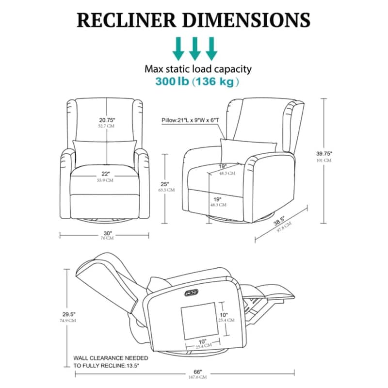 Madison Park Candace Power Recliner 3-in-1 with Swivel, Glider, USB Ports