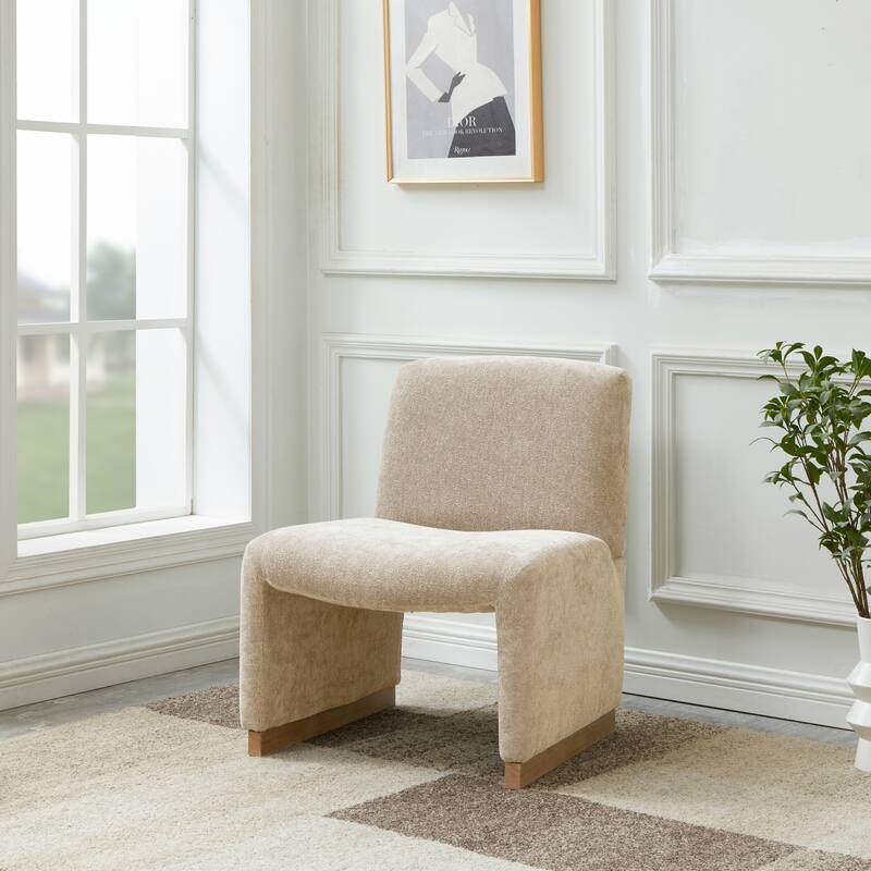 Armless Chair With Wood Legs And Soft Fabric