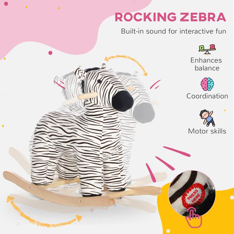 Rocking Horse, Kids Rocking Animal, Zebra Shaped Ride on Horse with Realistic Sound for Boys & Girls 2-4 Years, Black