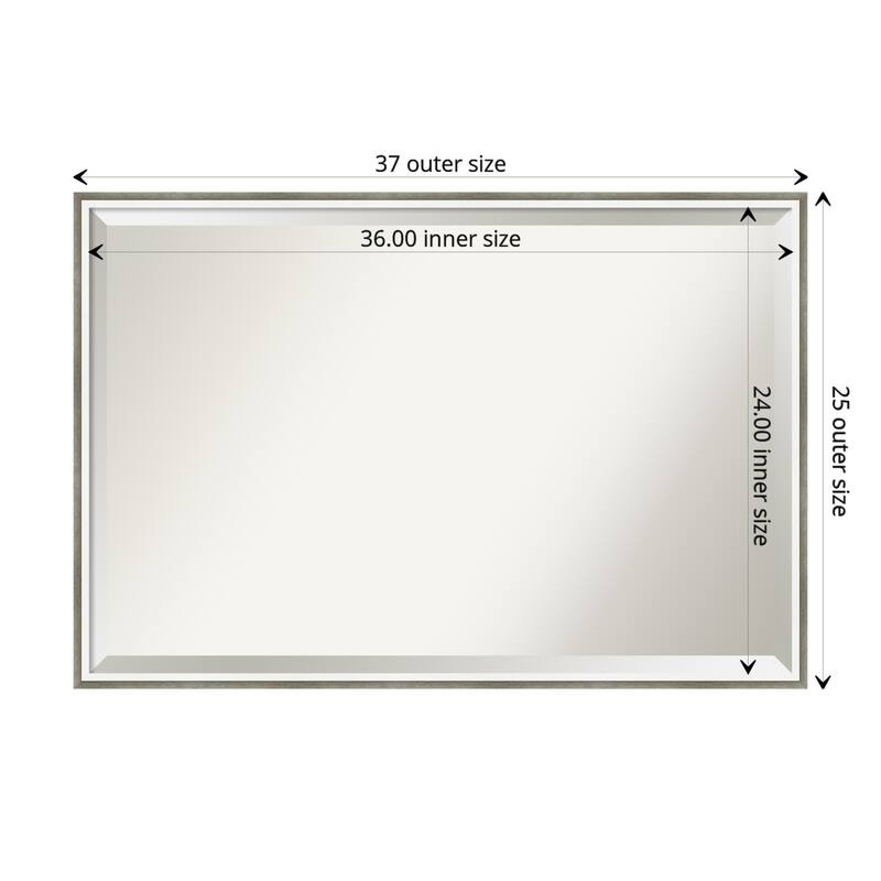 Beveled Wood Bathroom Wall Mirror - Lucie Frame - Outer Size: 37 x 25 in - Lucie Silver White