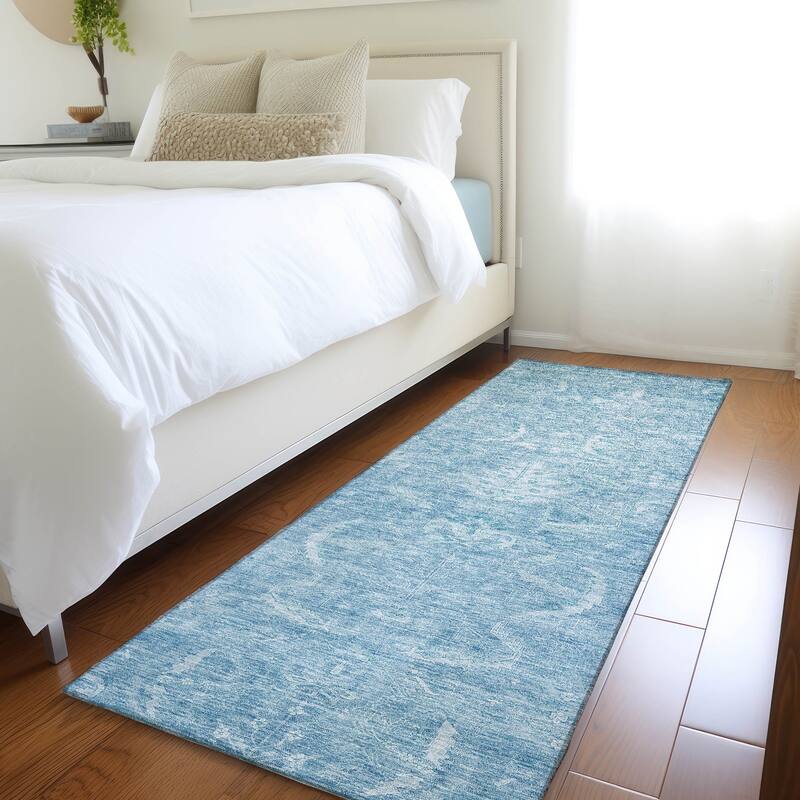 Machine Washable Indoor/ Outdoor Boho Traditional Chantille Rug - Sky - 2'3" x 7'6"