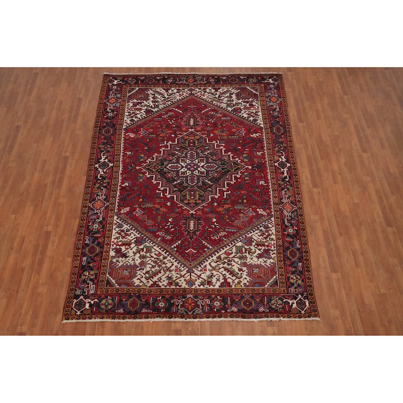 Hand Knotted Oriental 100% Wool Carpet Traditional Medallion Red Heriz Area Rug - 11' 2'' X 7' 10''