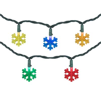 10-Count Multi-Color LED Snowflake Christmas Light Set 4ft Green Wire - 4'