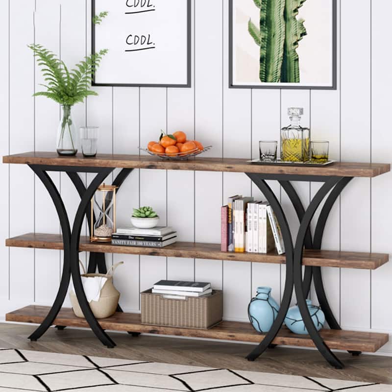 70.8 Inch Narrow Console Table with 3 Tier Shelves - Brown