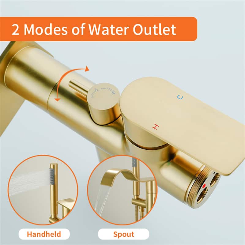 Freestanding Tub Faucet With Hand Sprayer Floor Mount Roman Bathtub Faucet Modern Waterfall Tub Filler Trim With Handheld Showe
