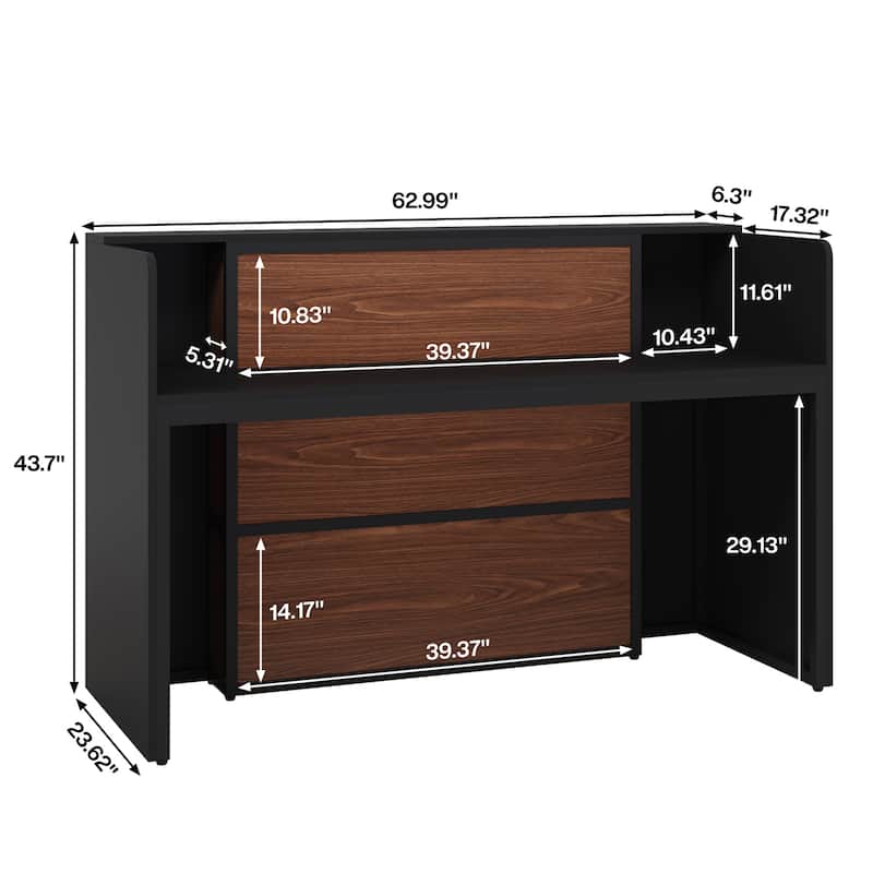 63 Inch Reception Desk with LED Lights for Store Office