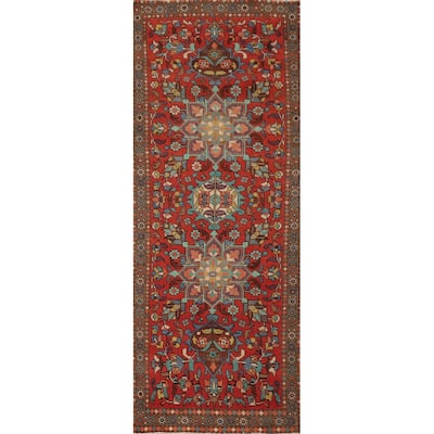 Hand Knotted Oriental 100% Wool Carpet Traditional Floral Red Tabriz Runner Rug - 10' 6'' X 3' 1''