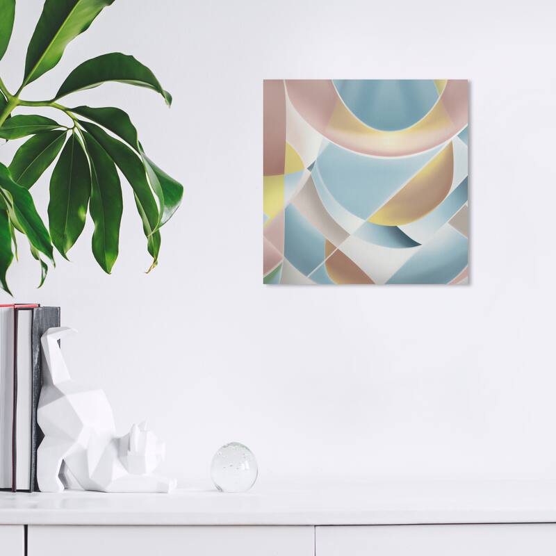 Wynwood Studio Canvas Abstract Pastel Geos Blue and Tan Mid-Century Modern Wall Art Canvas Print - 12 x 12